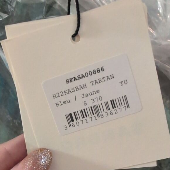 NWT Sandro Tartan Kasbah Wool Tote Blue And Green Large With Handles - Picture 3 of 16